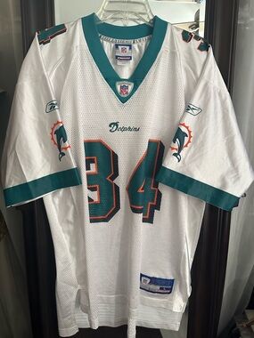Reebok Miami Dolphins White Teal Orange #34 Jersey, R. Williams and Xmas hat.
